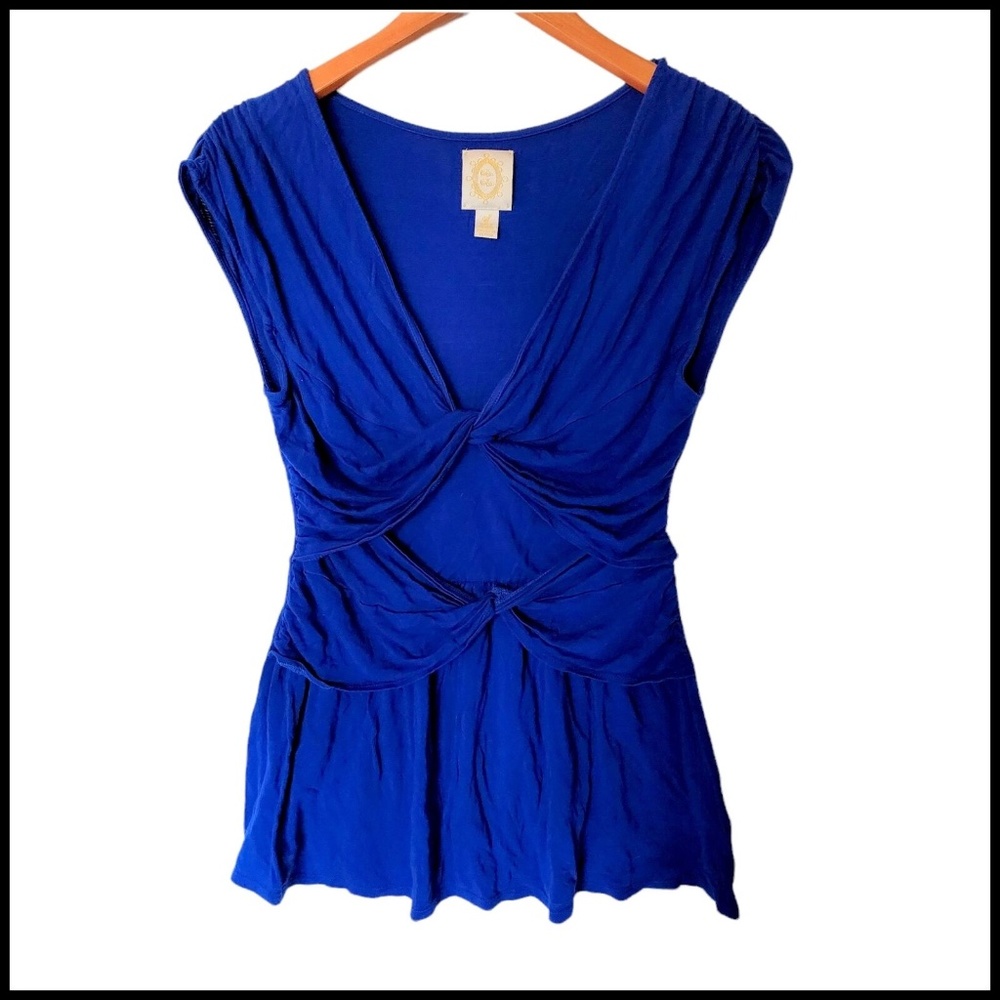 Anthropologie Ric Rac Twist Tier Peplum Tee - Royal Blue - Small